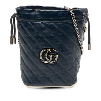 Gucci Pre-owned Gucci Mini GG Marmont Matelasse Diagonal Leather Torchon Bucket Bag Ladies 573817 525040