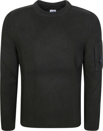C.P. Company Full Ribbed Cotton Patch Detail Crewneck Sweater