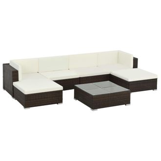vidaXL Set Muebles De Jard&iacute;n 7 Piezas Y Cojines Rat&aacute;n Sint&eacute;tico Marr&oacute;n Vidaxl