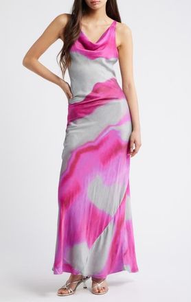 Topshop Cowl Neck Satin Maxi Dress in Pink at Nordstrom, Size 6 Us