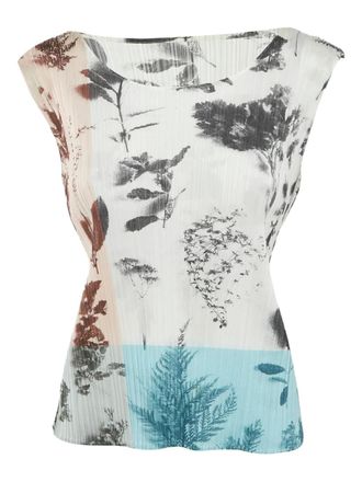 Pleats Please Issey Miyake 2000s pleated floral-print top - Neutrals