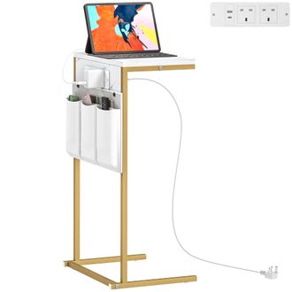 HOMCOM C-Shaped Side Table with Charging Station - Modern Bedside Table | TJ Hughes