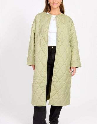 Little Mistress Womens Quilted Belted Coat - Green - Size: 12