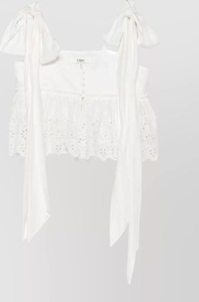 Chlo&eacute; cotton broderie anglaise square neck sleeveless cropped top