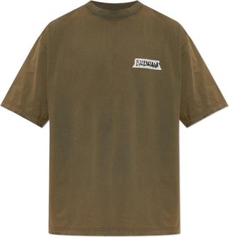 Balenciaga Vintage Effect T-Shirt - Heren - T-shirts - Groen - L - Katoen - Tops