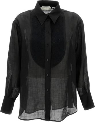 True Royal Sheer Black Button-Up Shirt with Textured Detail