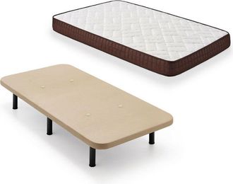 HOGAR 24 Hogar24 - Cama Completa - Colch&oacute;n Viscobrown Doble Capa Viscosoft, Altura 15 Cm + Base Tapizada Beige + Patas De 25 Cm, 90x190 Cm