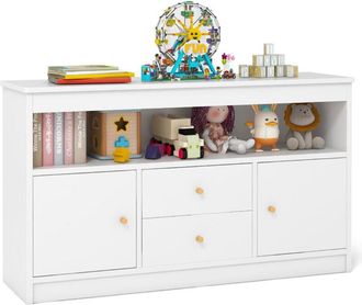 Costway Kids Toy Storage Organizer Wooden Children Bookshelf Storage Chest-White