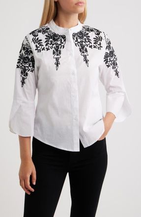 Nikki Lund Veronique Embroidered Cotton Button-Up Shirt in White at Nordstrom, Size Xx-Small