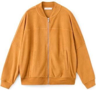 Mango Cotton Blend Terry Bomber Jacket in Orange at Nordstrom, Size Medium
