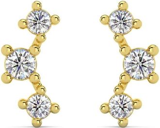 Pompeii3 1/5Ct TW 3-Stone Diamond Crawler Earrings 14k Gold Studs Lab Grown 1/3 Tall