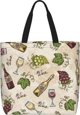 Generic Women Handbag Grapes And Wine Travel Tote Bag Waterproof Fashion Ladies Purse, For Graduation, Holiday, Wedding, Swim, School
