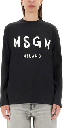 Msgm T-Shirt With Brushed Logo-Donna