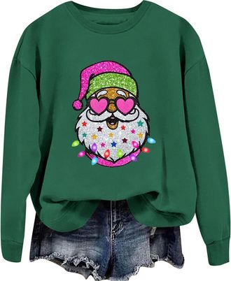 Generic Womens Christmas Sweatshirts Novelty Santa Xmas Novelty Tops Casual Long Sleeve O Neck Printed Festive Costume Loose Fit Sweater Round Neck Sweatshirt