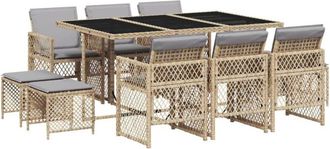 vidaXL Set Comedor De Jard&iacute;n 11 Pzas Con Cojines Rat&aacute;n Sint&eacute;tico Beige Vidaxl