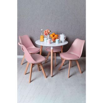 Regalos Miguel Regalos Miguel - Descuento extra - Conjunto Mesa Tower Redonda 80 cm Blanca y Pack 4 Sillas Synk Basic - Rosa