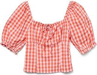 Vero Moda Othea Puff Sleeve Top in Dubarry Check at Nordstrom Rack, Size X-Large