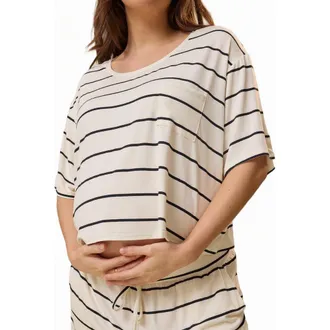 Kindred Bravely Aria Casual Cropped Short Sleeve Top in White Black Stripe at Nordstrom, Size X-Large