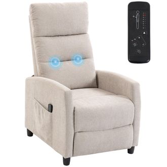HOMCOM Homcom Sill&oacute;n De Masaje Reclinable 160&deg; Con Reposapi&eacute;s, Mando, 2 Zonas De Masaje, Respaldo Alto, Asiento De Muelles, Bolsillos, Tapizado En Chenilla