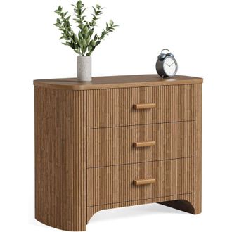 Tribesigns Tribesigns Large Wide Nightstand with 3 Drawers, Mid Century Modern Oversized Bedside Table for Bedroom, Big Night Stand with Fluted Striped Panel &