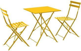 Oviala Mesa de jard&iacute;n tipo bistr&oacute; y 2 sillas plegables amarillo