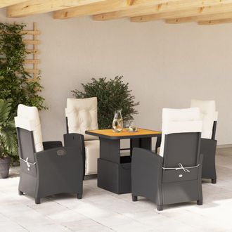 vidaXL Set De Muebles Jard&iacute;n 5 Pzas Con Cojines Rat&aacute;n Sint&eacute;tico Negro Vidaxl