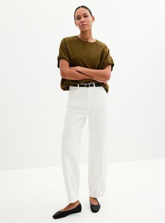 Soaked In Luxury Womens Rina embossed seaming solid white jean Fit: Barrel leg, high rise