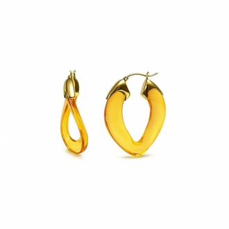 Gold & Honey Womens Curb Link Lucite Birthstone Hoop Earrings In November - Citrine