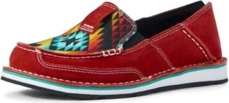 Ariat Womens Cruiser Slip On Shoes In Ruby Red Suede/ Black Serape