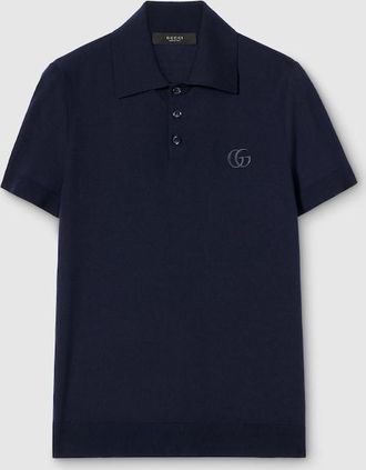Gucci Knit Wool Polo Shirt With Embroidery, Size XXXL, Blue, Ready-to-wear