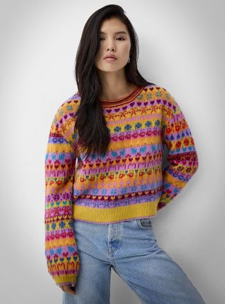 Free People Womens Favorite Things cute pattern colourful wool sweater