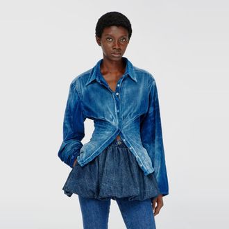 Diesel Shirt in velvet denim - Denim Shirts - Woman - Blue