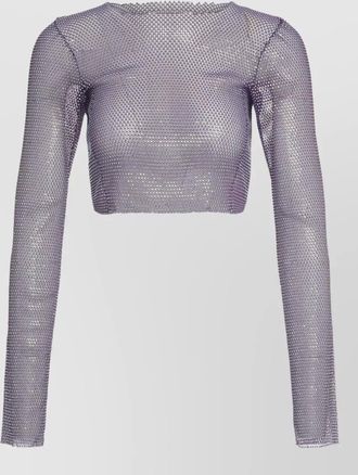 Santa Brands mesh crop top long sleeve rhinestones