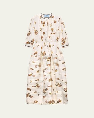Prada Long Printed Linen Dress