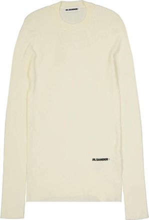 Jil Sander Logo Fitted Jumper met Ronde Hals - Dames - Ronde hals truien - Beige - XL - Katoen - Truien & Vesten