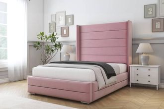 Comfort Beds Milano Plush Bed Frame - 50 Upholstered Wingback Headboard in Pink | Size: Single