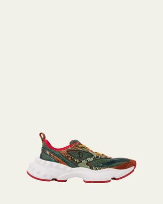 Christian Louboutin Mens So Flo Mesh & Snakeskin Runner Sneakers