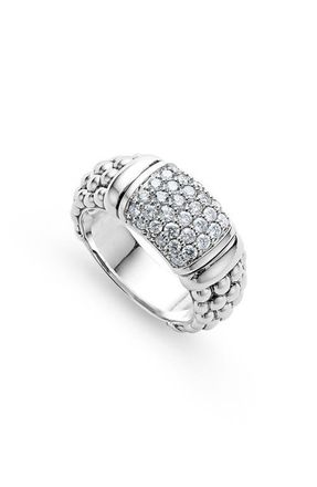 Lagos Signature Caviar Pavé Diamond Ring in Silver Diamond at Nordstrom, Size 7