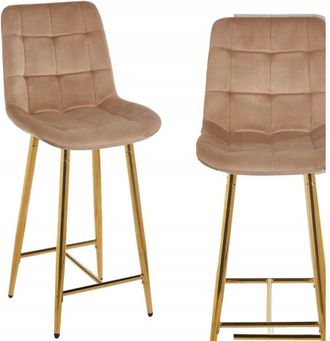 OEM Taburete Cappuccino De Terciopelo Con Patas Doradas Acolchado Furnitex