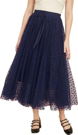 Yumi Mesh Heart Print Tulle Skirt in Navy at Nordstrom, Size 12