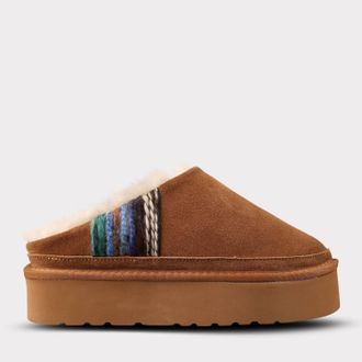Lamofootwear Womens Jane Slip On Platform Slipper In Chestnut/multi