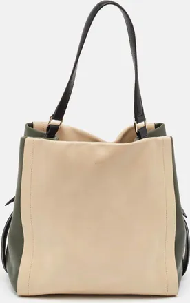DKNY Dkny Beige/fatigue Green Leather Hobo
