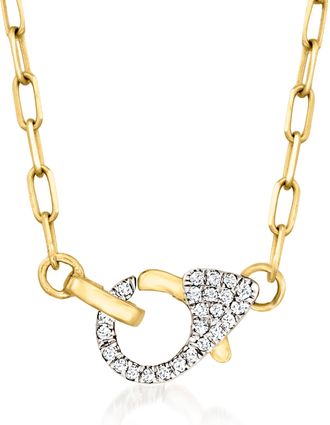 Ross-Simons Pave Diamond Paper Clip Link Necklace in 14kt Yellow Gold