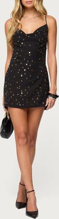 Edikted Stud Backless Chiffon Minidress in Black at Nordstrom, Size X-Small