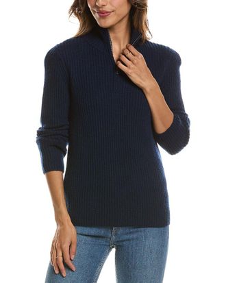 Fort&eacute; Cashmere Zip Mock Neck 100% Cashmere Sweater