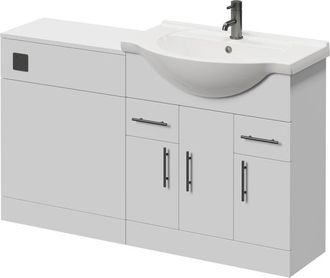 Alexander James Alexander James Cento Gloss White 1350mm 3 Door Vanity Unit Toilet Suite - 1350mm - Gunmetal Grey 96mm Bar HandleWithout James Toilet Pan