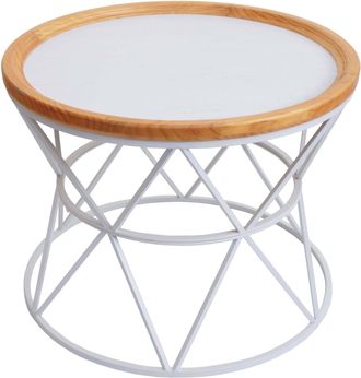 Hhg Nunca Usado] Mesa De Centro Hhg 174, Mesa De Centro Mesa Auxiliar Mesa De Sal&oacute;n Mesa De Sof&aacute; Mesa De Sal&oacute;n, Estructura De Metal Madera &Oslash;66cm Blanco