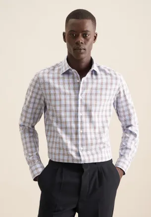 Seidensticker Businesshemd SEIDENSTICKER Slim, Herren, Gr. XL (43), normale &Auml;rmell&auml;ngen, braun, 100% Baumwolle, kariert, slim fit, 2-Knopf-Manschette, Hemden Busine