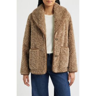 Lucky Brand Cozy Patch Pocket Faux Shearling Jacket in Mushroom at Nordstrom, Size X-Large