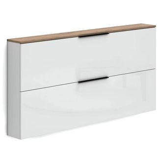 Levante Scarpiera Bianca 2 Ante 160x19x80 Cm Con Top In Rovere